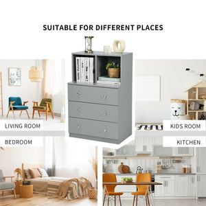 3 Drawer Dresser with Cubbies Storage Chest for Bedroom Living Room-Gray view 8