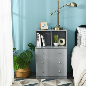 3 Drawer Dresser with Cubbies Storage Chest for Bedroom Living Room-Gray view 9
