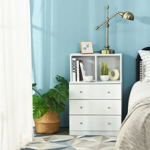 3 Drawer Dresser with Cubbies Storage Chest for Bedroom Living Room-White view 3