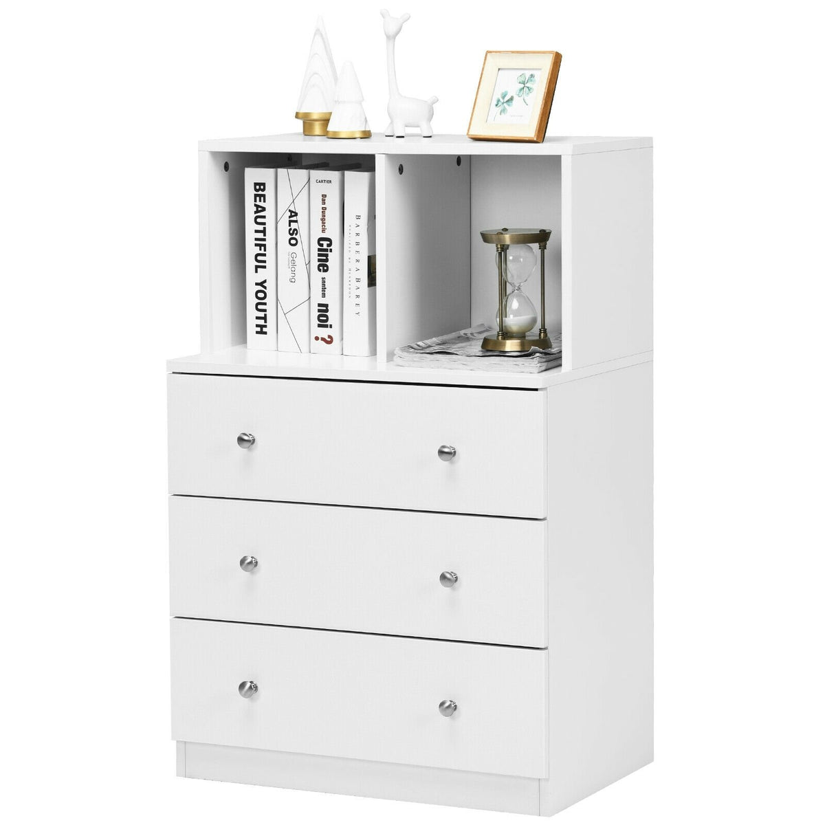 3 Drawer Dresser with Cubbies Storage Chest for Bedroom Living Room-White view 4