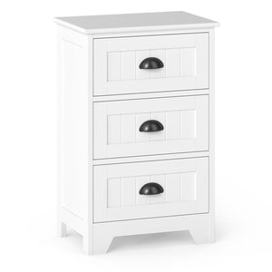 3-Drawer End Storage Wood Side Nightstand-White