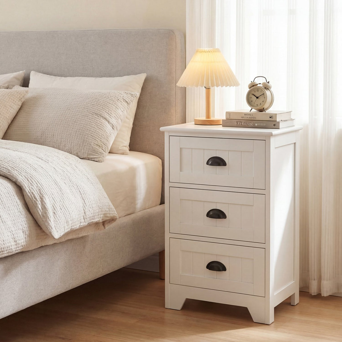 3-Drawer End Storage Wood Side Nightstand-White view 3