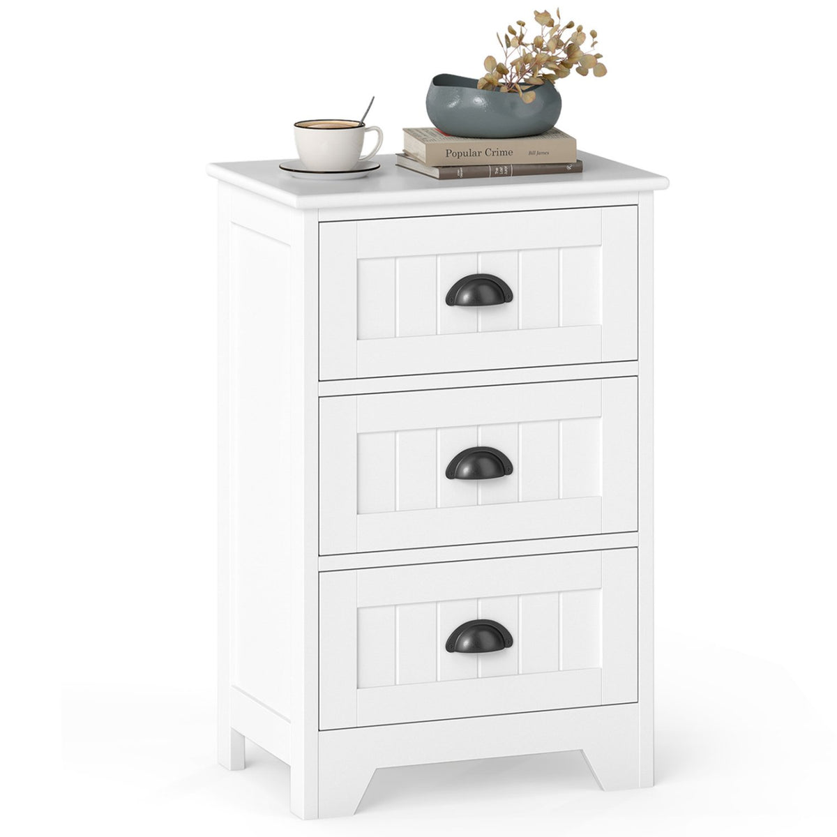 3-Drawer End Storage Wood Side Nightstand-White view 4
