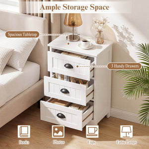 3-Drawer End Storage Wood Side Nightstand-White view 6