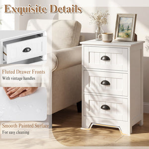 3-Drawer End Storage Wood Side Nightstand-White view 8