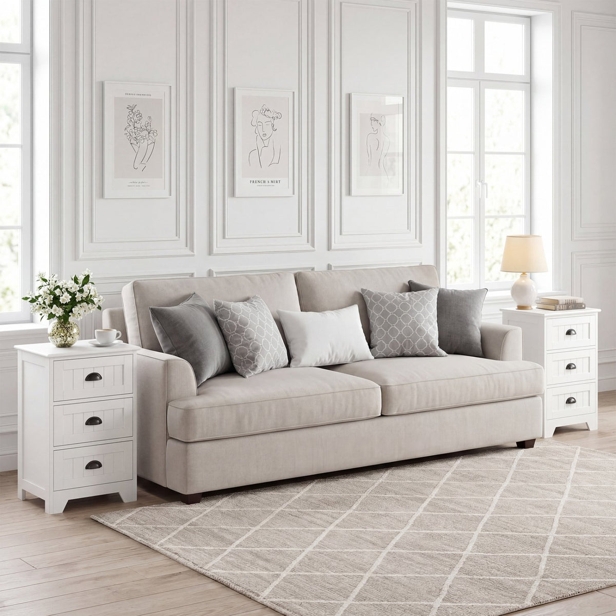 3-Drawer End Storage Wood Side Nightstand-White view 9