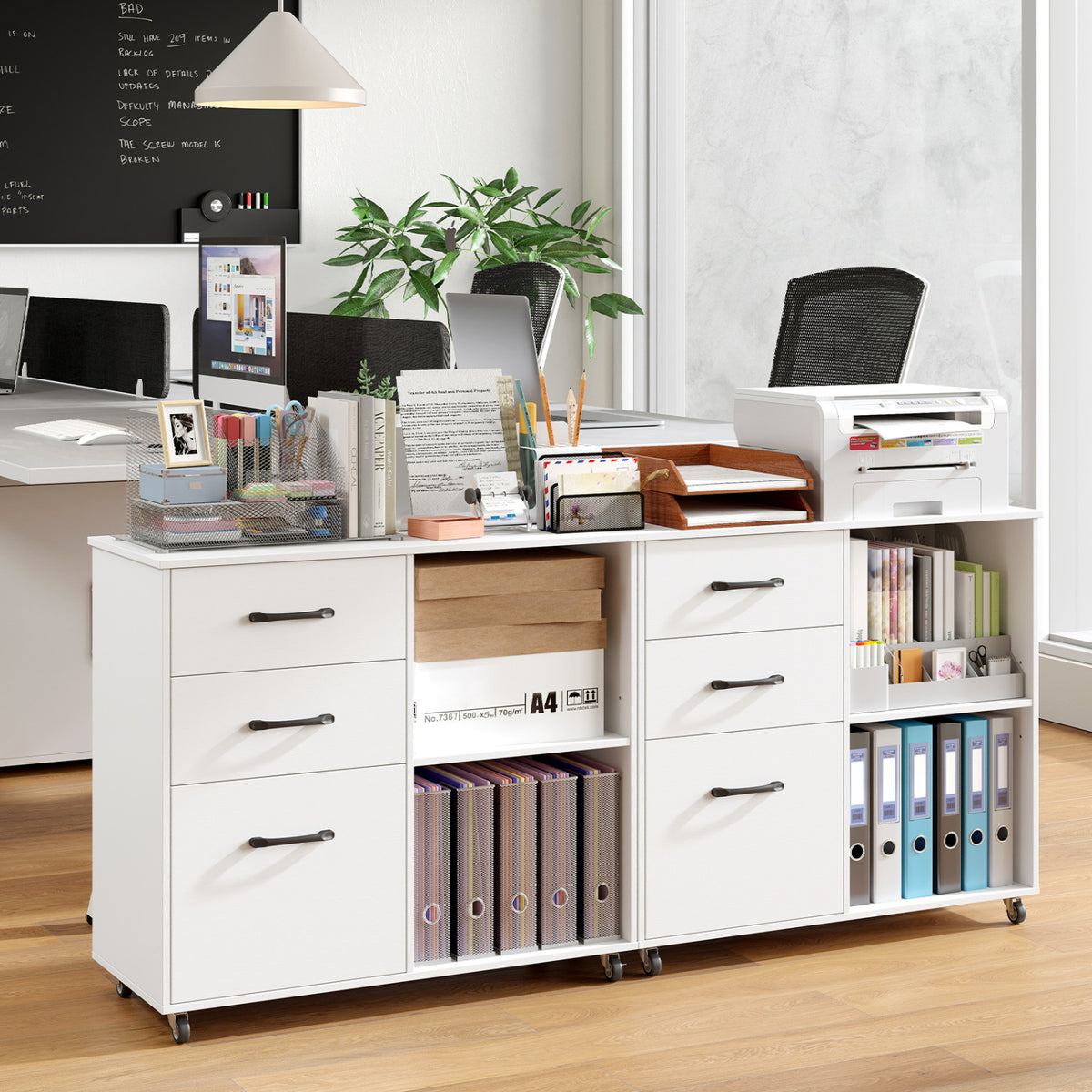 3-Drawer Mobile File Cabinet with Open Storage Shelves and Wheels for Letter A4 Size-White view 6
