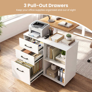 3-Drawer Mobile File Cabinet with Open Storage Shelves and Wheels for Letter A4 Size-White view 7