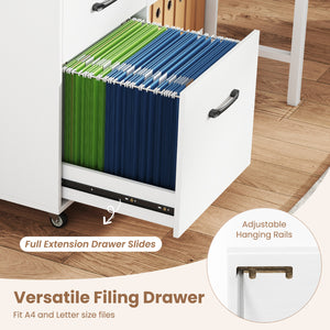 3-Drawer Mobile File Cabinet with Open Storage Shelves and Wheels for Letter A4 Size-White view 8