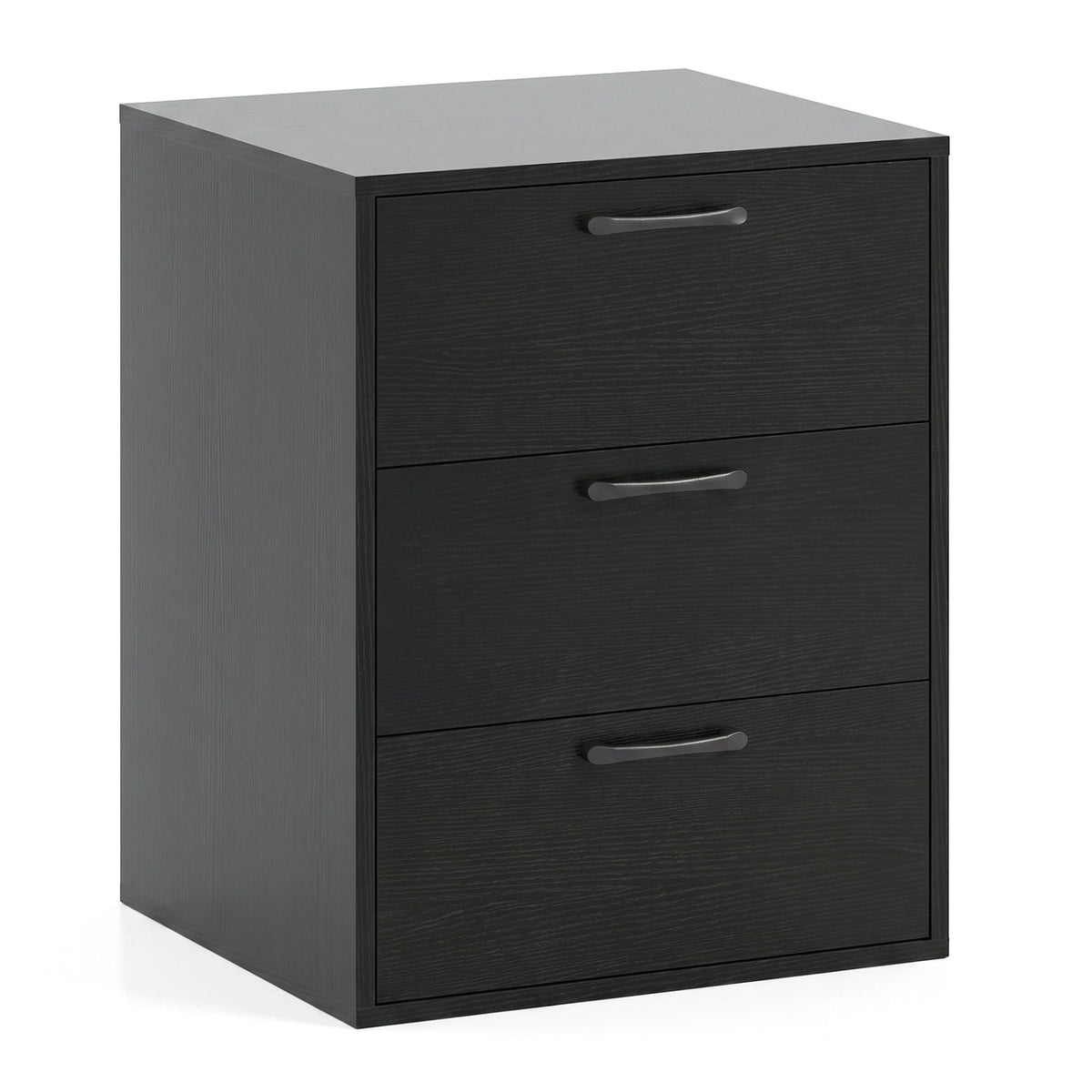 3 Drawer Nightstand with Wood Grain Finish and Storage for Living Room Bedroom Study-Black