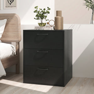 3 Drawer Nightstand with Wood Grain Finish and Storage for Living Room Bedroom Study-Black view 3