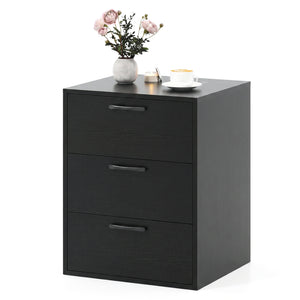 3 Drawer Nightstand with Wood Grain Finish and Storage for Living Room Bedroom Study-Black view 4