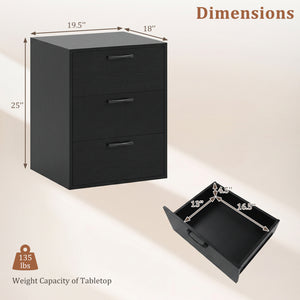 3 Drawer Nightstand with Wood Grain Finish and Storage for Living Room Bedroom Study-Black view 5