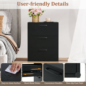 3 Drawer Nightstand with Wood Grain Finish and Storage for Living Room Bedroom Study-Black view 8
