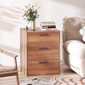 3 Drawer Nightstand with Wood Grain Finish and Storage for Living Room Bedroom Study-Walnut view 2