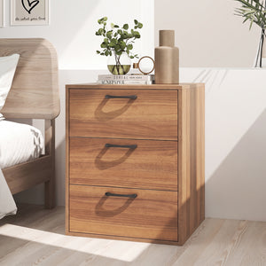 3 Drawer Nightstand with Wood Grain Finish and Storage for Living Room Bedroom Study-Walnut view 3