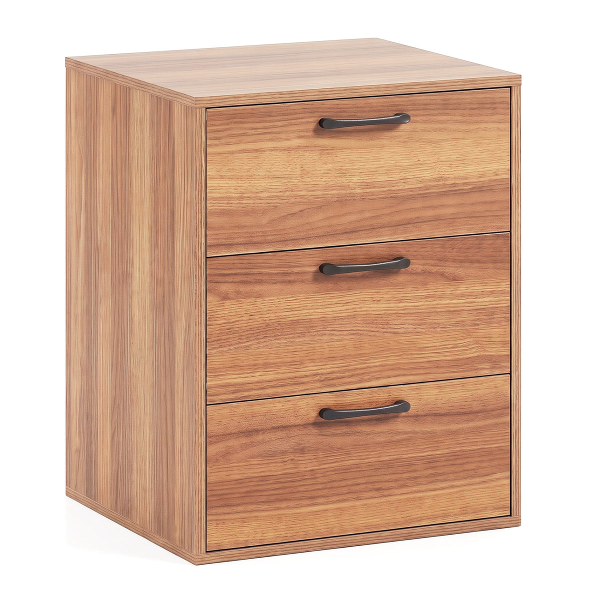 3 Drawer Nightstand with Wood Grain Finish and Storage for Living Room Bedroom Study-Walnut view 4