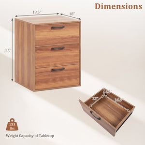 3 Drawer Nightstand with Wood Grain Finish and Storage for Living Room Bedroom Study-Walnut view 5