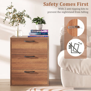 3 Drawer Nightstand with Wood Grain Finish and Storage for Living Room Bedroom Study-Walnut view 7