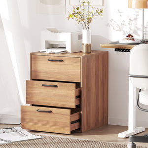 3 Drawer Nightstand with Wood Grain Finish and Storage for Living Room Bedroom Study-Walnut view 9