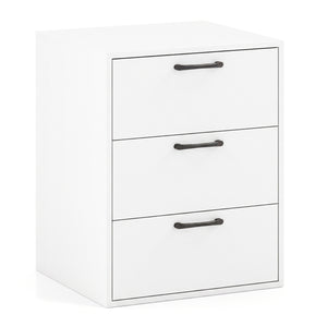 3 Drawer Nightstand with Wood Grain Finish and Storage for Living Room Bedroom Study-White