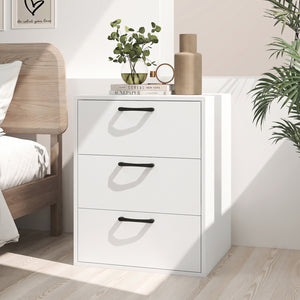 3 Drawer Nightstand with Wood Grain Finish and Storage for Living Room Bedroom Study-White view 3