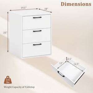 3 Drawer Nightstand with Wood Grain Finish and Storage for Living Room Bedroom Study-White view 5