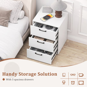 3 Drawer Nightstand with Wood Grain Finish and Storage for Living Room Bedroom Study-White view 6