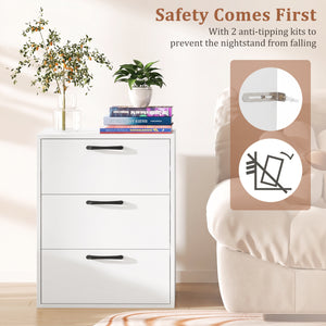 3 Drawer Nightstand with Wood Grain Finish and Storage for Living Room Bedroom Study-White view 7