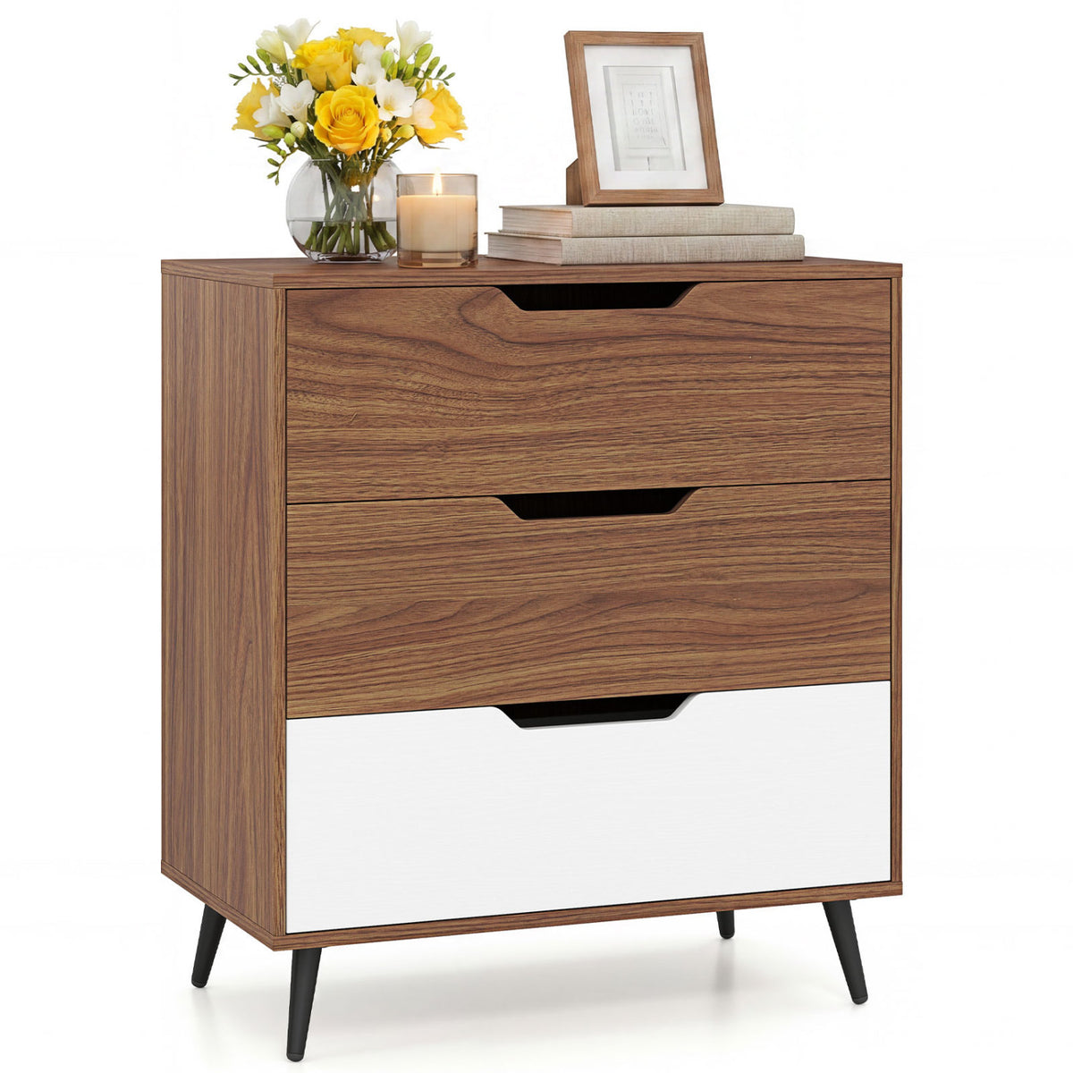3-Drawer Rustic Farmhouse Wooden Storage Dresser-Walnut view 4