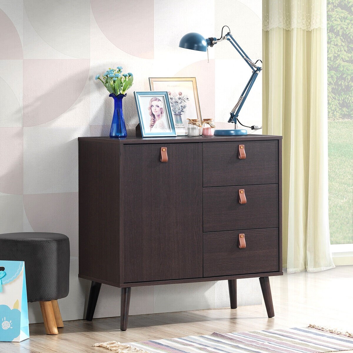 3-drawer Sideboard Storage Display Cabinet-Brown view 2