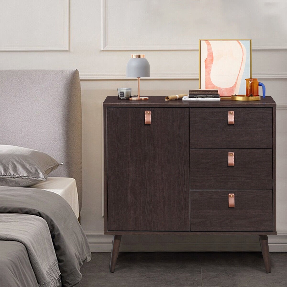 3-drawer Sideboard Storage Display Cabinet-Brown view 6