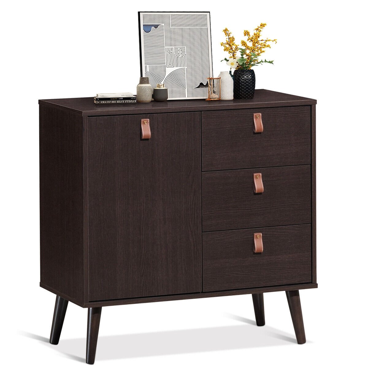 3-drawer Sideboard Storage Display Cabinet-Brown view 7