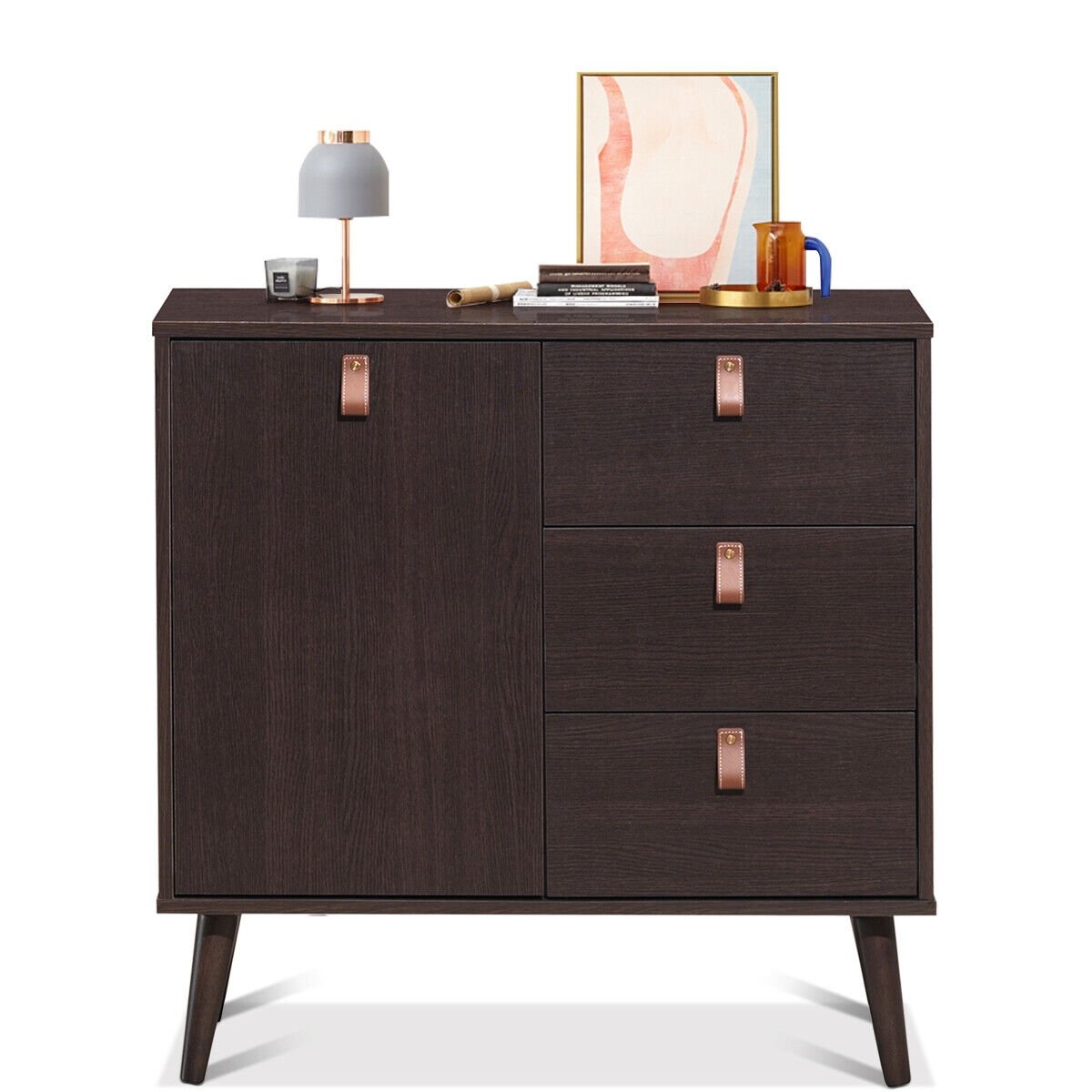 3-drawer Sideboard Storage Display Cabinet-Brown view 9