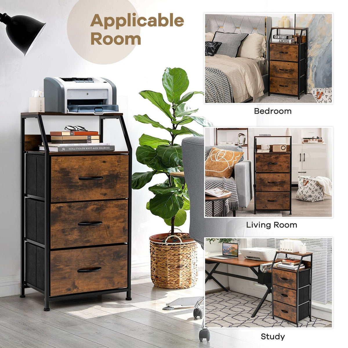 Freestanding Cabinet Dresser with Wooden Top Shelves-M view 6