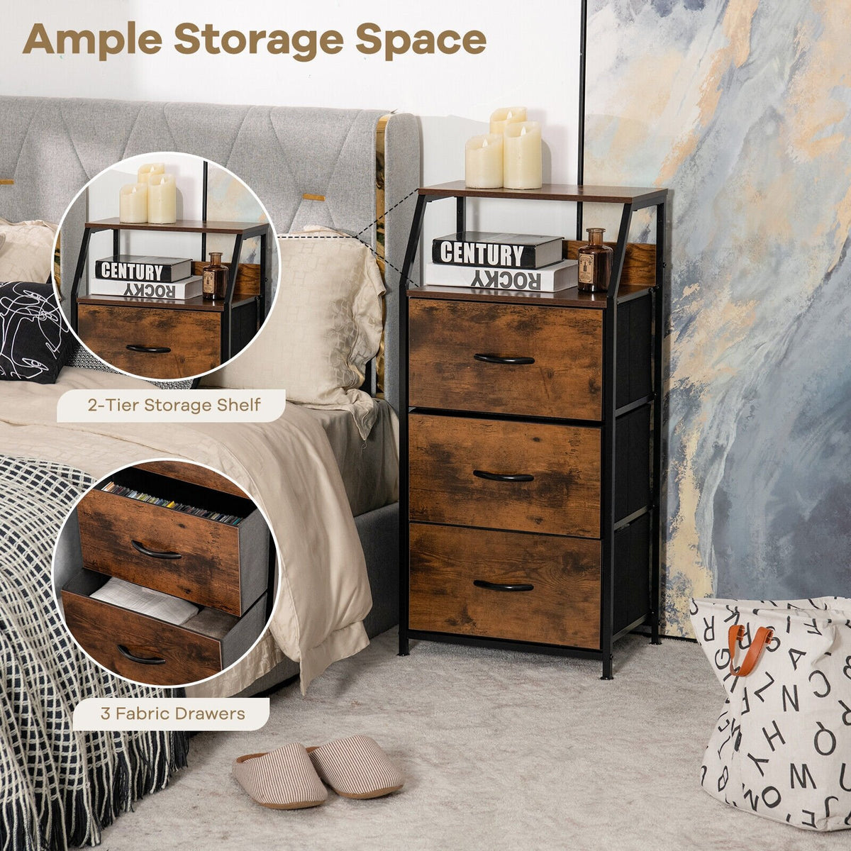 Freestanding Cabinet Dresser with Wooden Top Shelves-M view 8