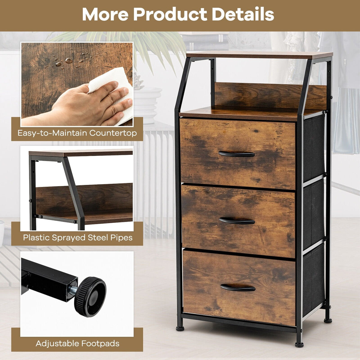 Freestanding Cabinet Dresser with Wooden Top Shelves-M view 9