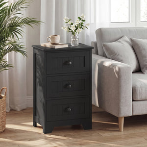 3 Drawers End Storage Wood Side Nightstand-Black view 2