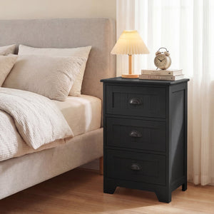 3 Drawers End Storage Wood Side Nightstand-Black view 3