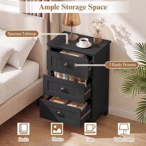 3 Drawers End Storage Wood Side Nightstand-Black view 6