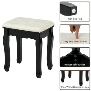 3 Drawers Lighted Mirror Vanity Dressing Table Stool Set-Black view 8