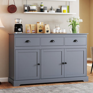 3 Drawers Sideboard Buffet Storage with Adjustable Shelves-Gray view 3