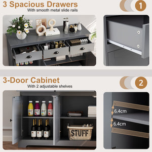 3 Drawers Sideboard Buffet Storage with Adjustable Shelves-Gray view 8
