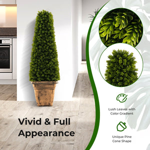 3 Feet Artificial Boxwood Topiary Tree with Cement Flowerpot-Green view 6