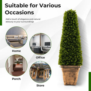 3 Feet Artificial Boxwood Topiary Tree with Cement Flowerpot-Green view 8