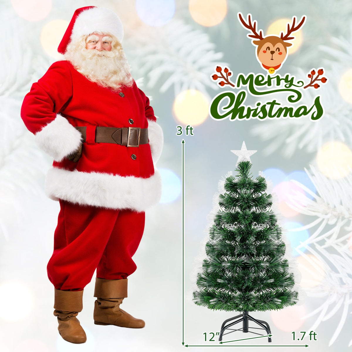 3 Feet Fiber Optic Christmas Tree with Branch Tips and Topper Star view 5