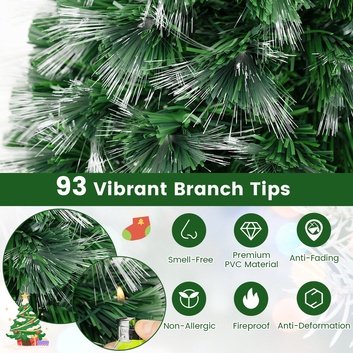 3 Feet Fiber Optic Christmas Tree with Branch Tips and Topper Star view 6
