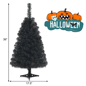 3 Feet Unlit Artificial Christmas Halloween Mini Tree with Plastic Stand-Black view 4