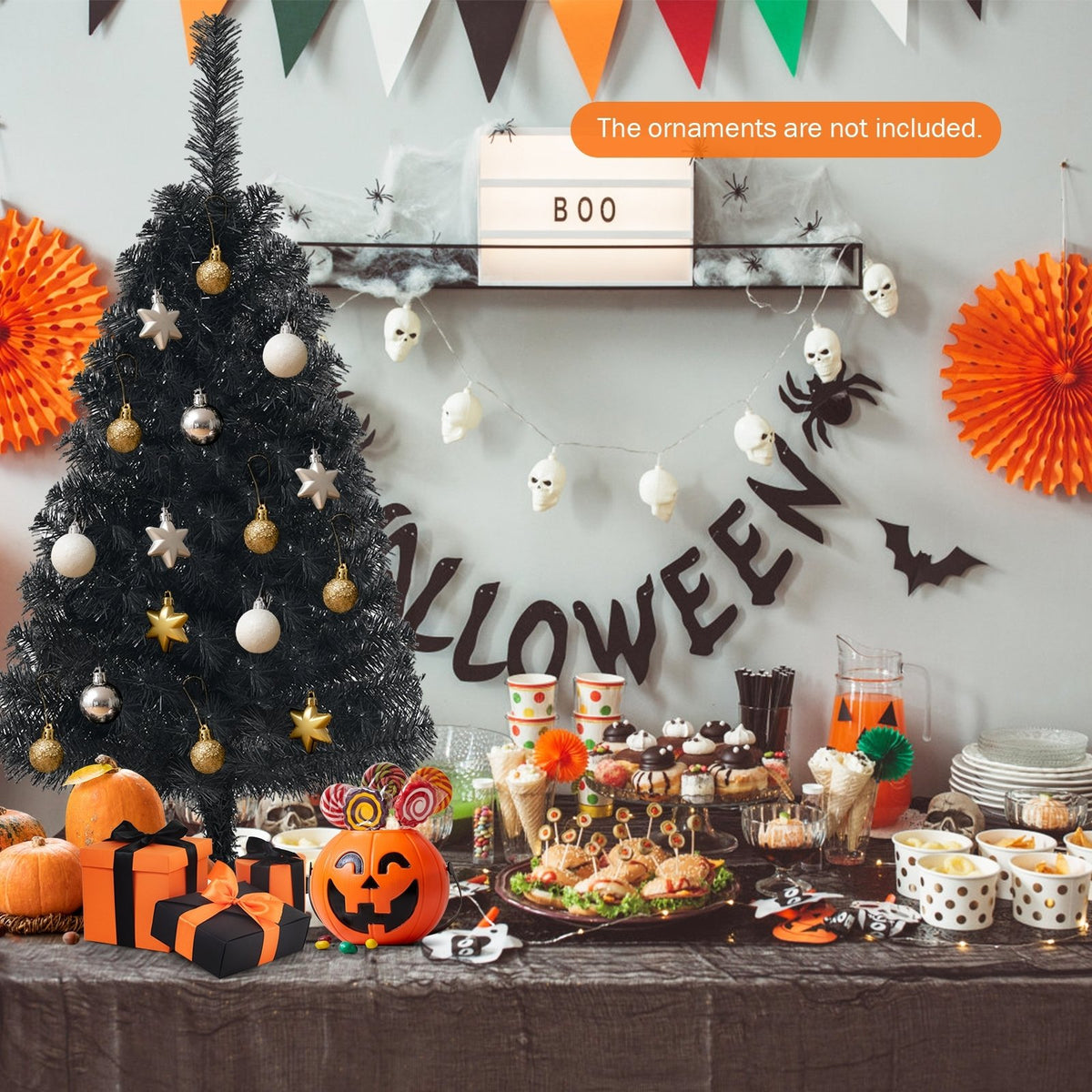 3 Feet Unlit Artificial Christmas Halloween Mini Tree with Plastic Stand-Black view 7
