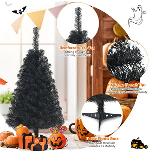 3 Feet Unlit Artificial Christmas Halloween Mini Tree with Plastic Stand-Black view 9